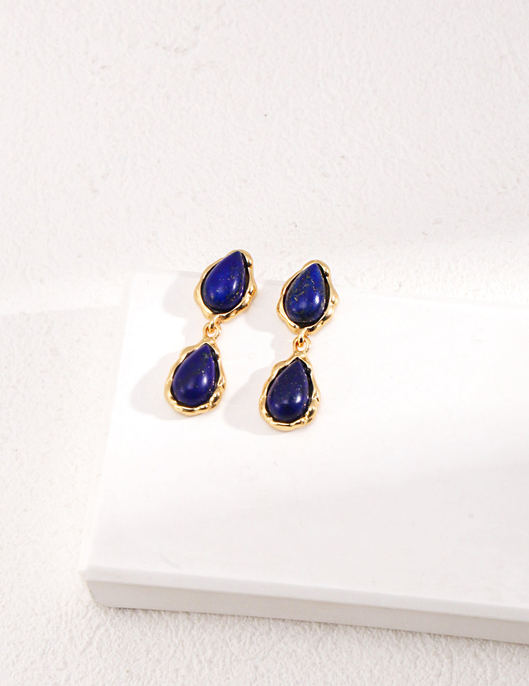 Gold Tear Drop Lapis Lazuli Earrings