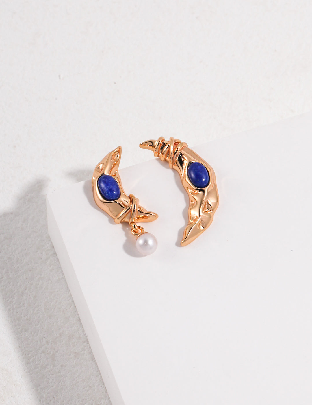 Crescent Moon Lapis Lazuli Stud Earrings